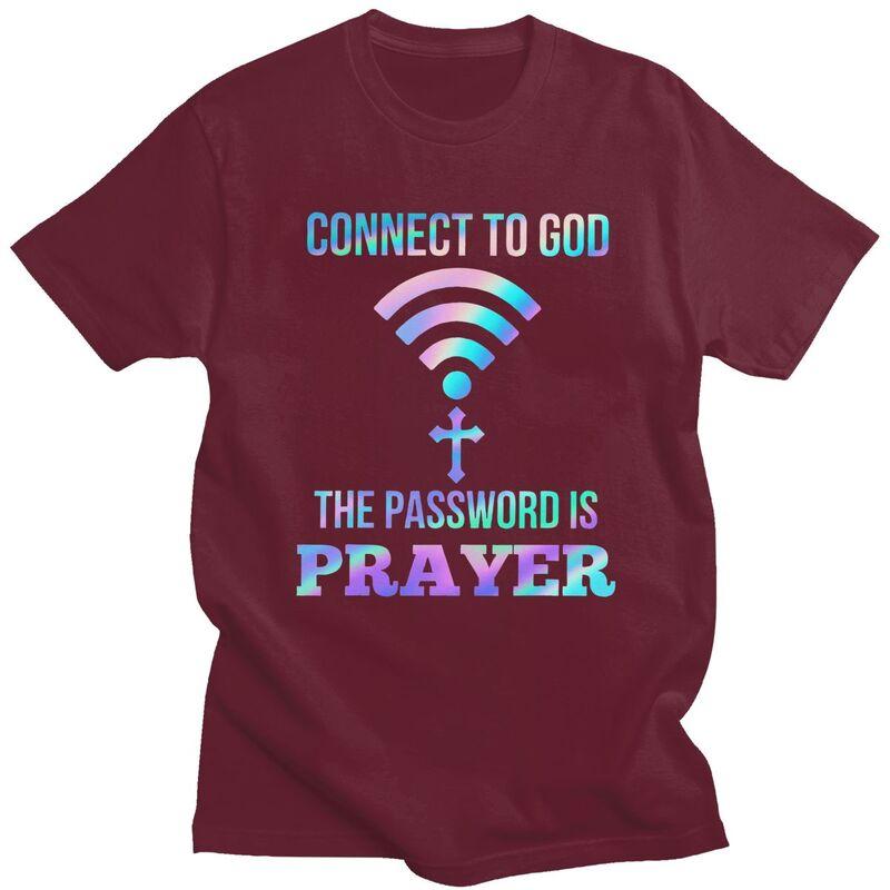 Anpassad Klassisk Koppla Till Gud Lösenordet Är Bön Kristna Gåva T-shirts Herr Kortärmad Casual T-shirt Toppar Överdimensionerade T-shirts