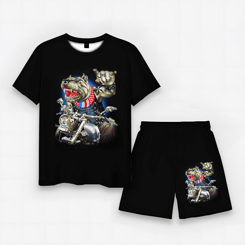 New Print T-shirt Hip-hop Rock Cartoon Pattern Street Fashion Summer Casual  Round Neck Half Sleeve Tshirt And Shorts Set
