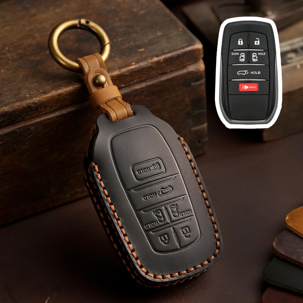 Leather Car Key Cover Case for TOYOTA Sienna RAV4 VENZA Mirai Hybrid Vehicles Alphard PREVIA Voxy Keyless Go Remote Keychain Set