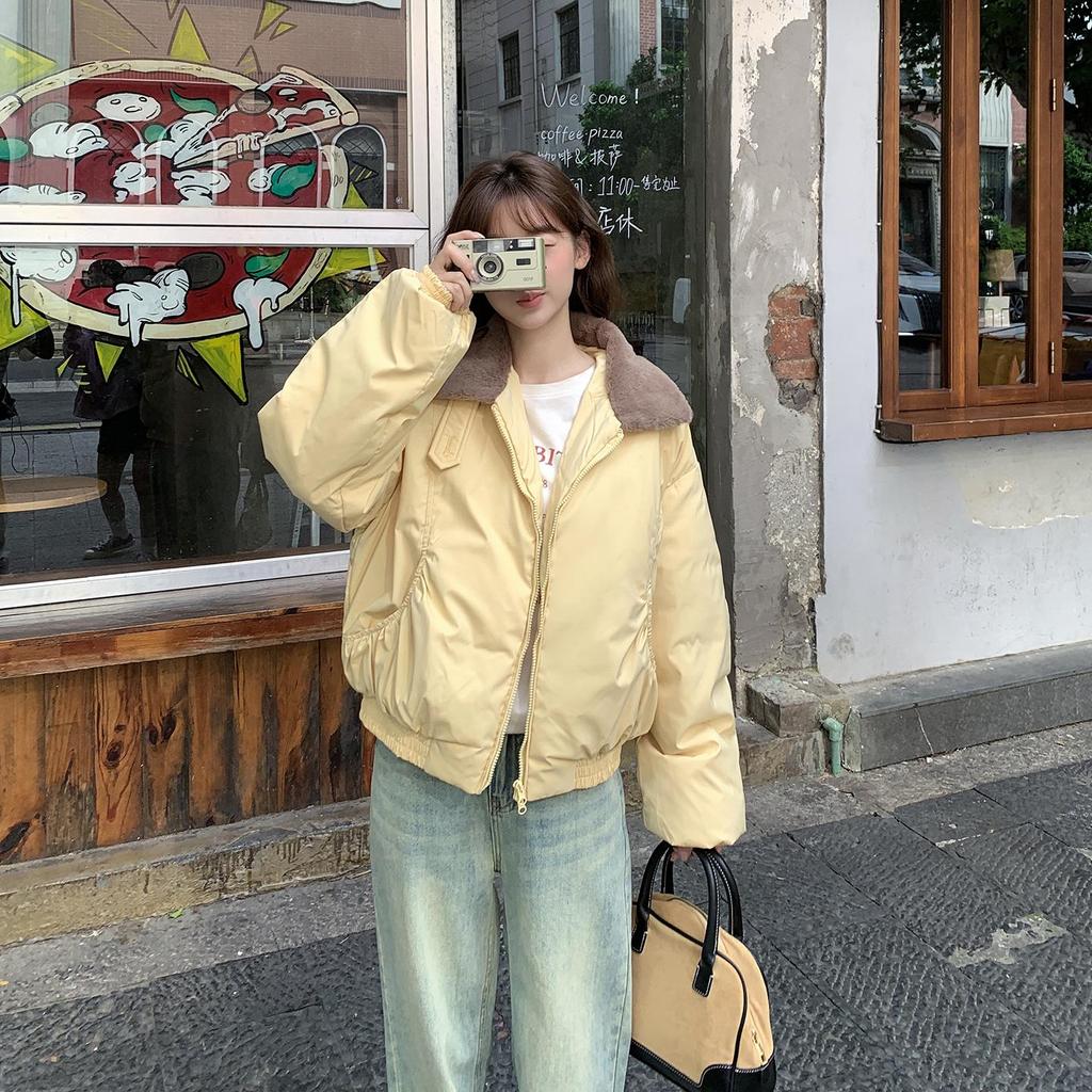 Autumn Winter Thicken Warm Parka Women Casual Sweety Solid Color Big Pocket Loose Jackets Outwear