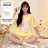 Summer Cute Cartoon Print Pajamas Set for Women Korean Gray Short Sleeve T Shirt+Shorts Sleepwear Female Casual Pyjamas Homewear