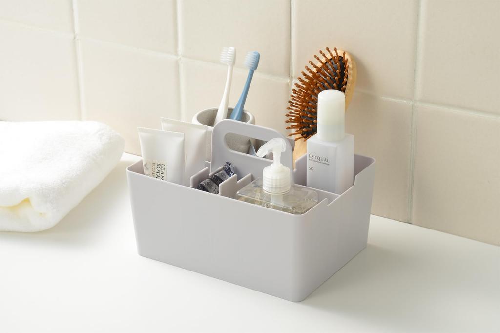 JEJ Astage Storage Box, Desk Tote, Mini Desk Organizer, Light Gray, Stackable, Made in Japan, 21.5cm Wide x 16.3cm Deep x 14.5cm High