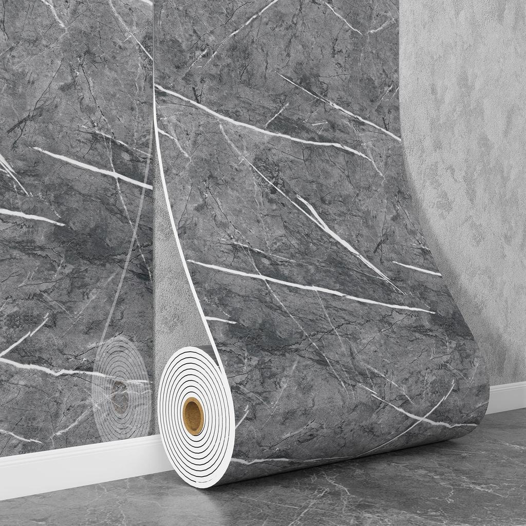 Self-Adhesive Waterproof Imitation Marble Tile Wall Sticker for Bathroom, Living Room, Kitchen, and TV Background.