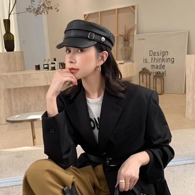 New 2022 Spring Autumn Winter Women's Elegant Hat Army Military Hats Genuine Leather Cap Women Vintage Flat Caps Sheepskin Leath