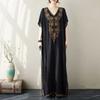 Női Plus Size Laza Hímzett Hosszú Ruhák Nyári V-nyakú Vintage Strand Bohém Ünnepi Ruha
