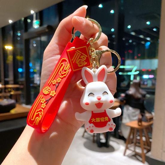 Kette Neujahr Sternzeichen Maskottchen Beste Wünsche Rot Dekorieren Blumendruck Schultasche Hase Schlüsselanhänger Geschenk