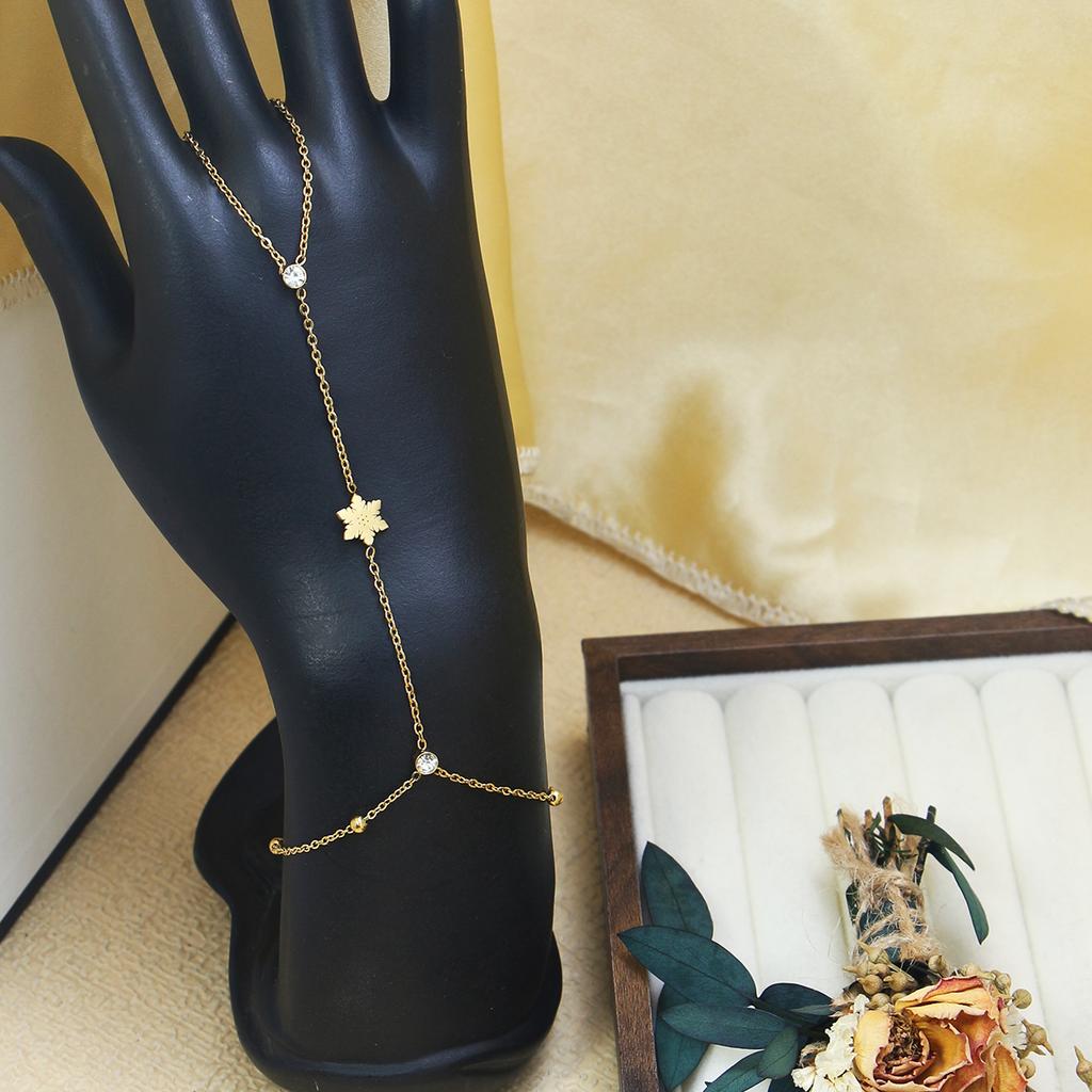 18K Gold Plated Stainless Steel Hand Chain Finger Ring Clover Heart Star Zircon Geometric Charm Dainty Stackable Women's Jewelry