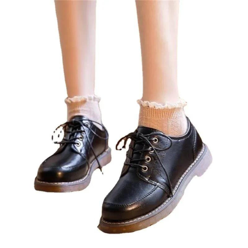 Retro Women's Leather Single Shoe Autumn New Lace Up with Skirt Mary Jane Shoe Flats Women Shoes Luxury Designer Shoes