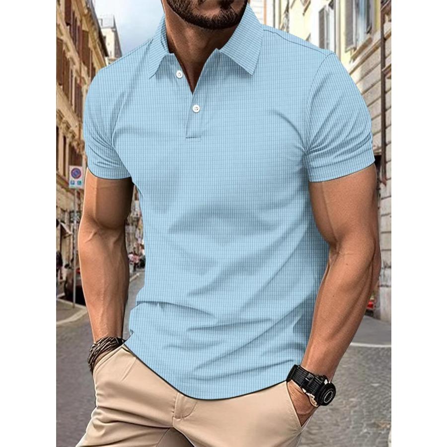 Summer Men's Polos Tops Casual Short Sleeve Lightweight Comfortable Small Square Polo Shirt Men Solid Lapel Top