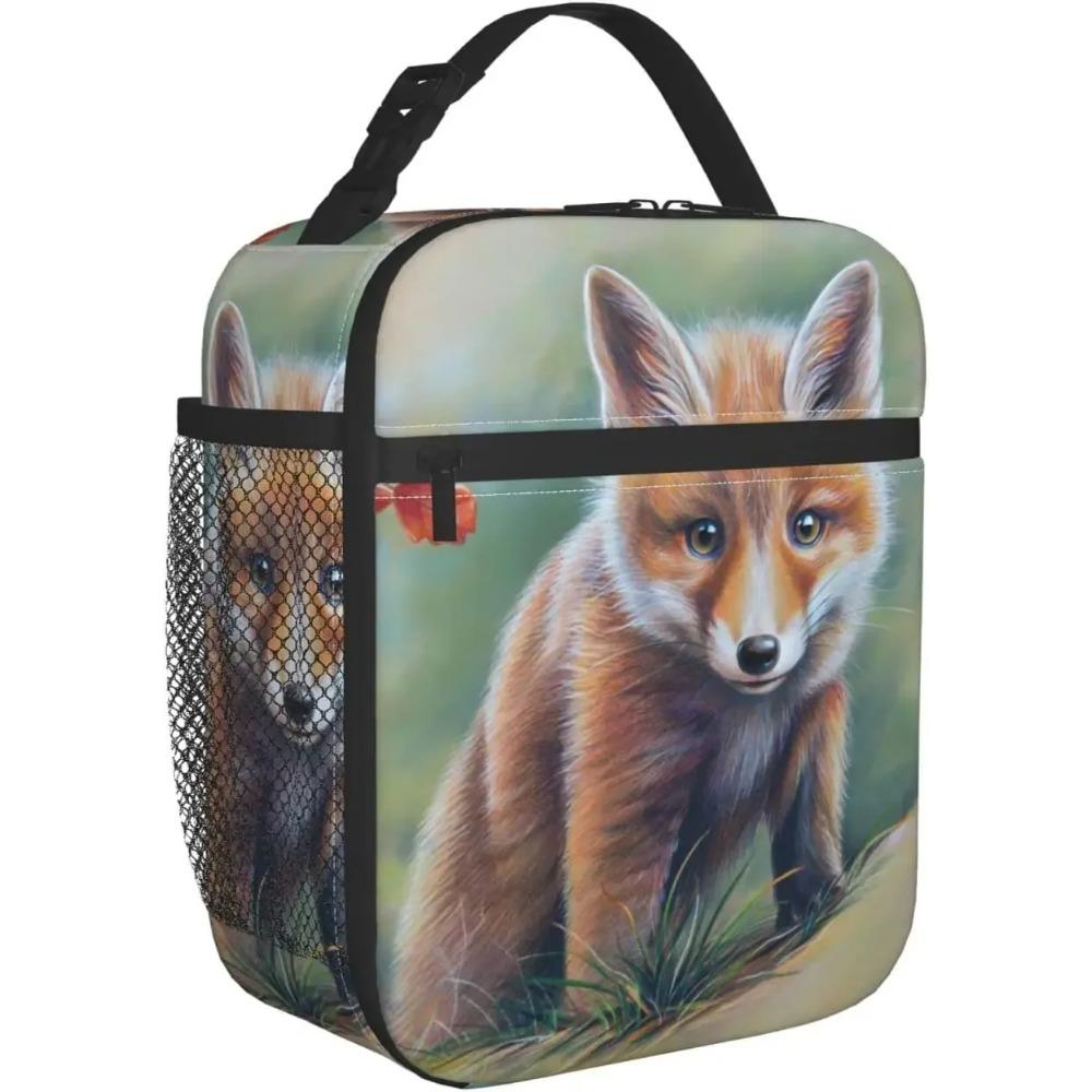 Fox Thermal Lunch Box Insulated Lunch Bag Reusable Cooler Bag for Women Girl Boy Bento Bag for School Work Picnic Hiking