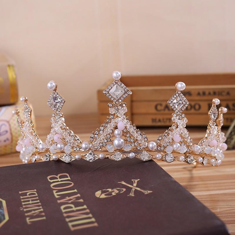 Bridal Crown Headband Children Princess Hair Crown Crystal Girls Headband Handmade Pearl Performance Hair Accessories Birthday Crown