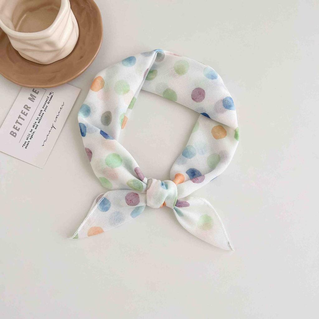 [18 cotton and linen] French high-end bag head small square scarf women's seaside photo silk scarf spring and autumn decorative versatile scarf