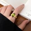 French Court Style Olive Green Zircon Ring - Light Luxury, Exquisite, Retro Versatile Open Design