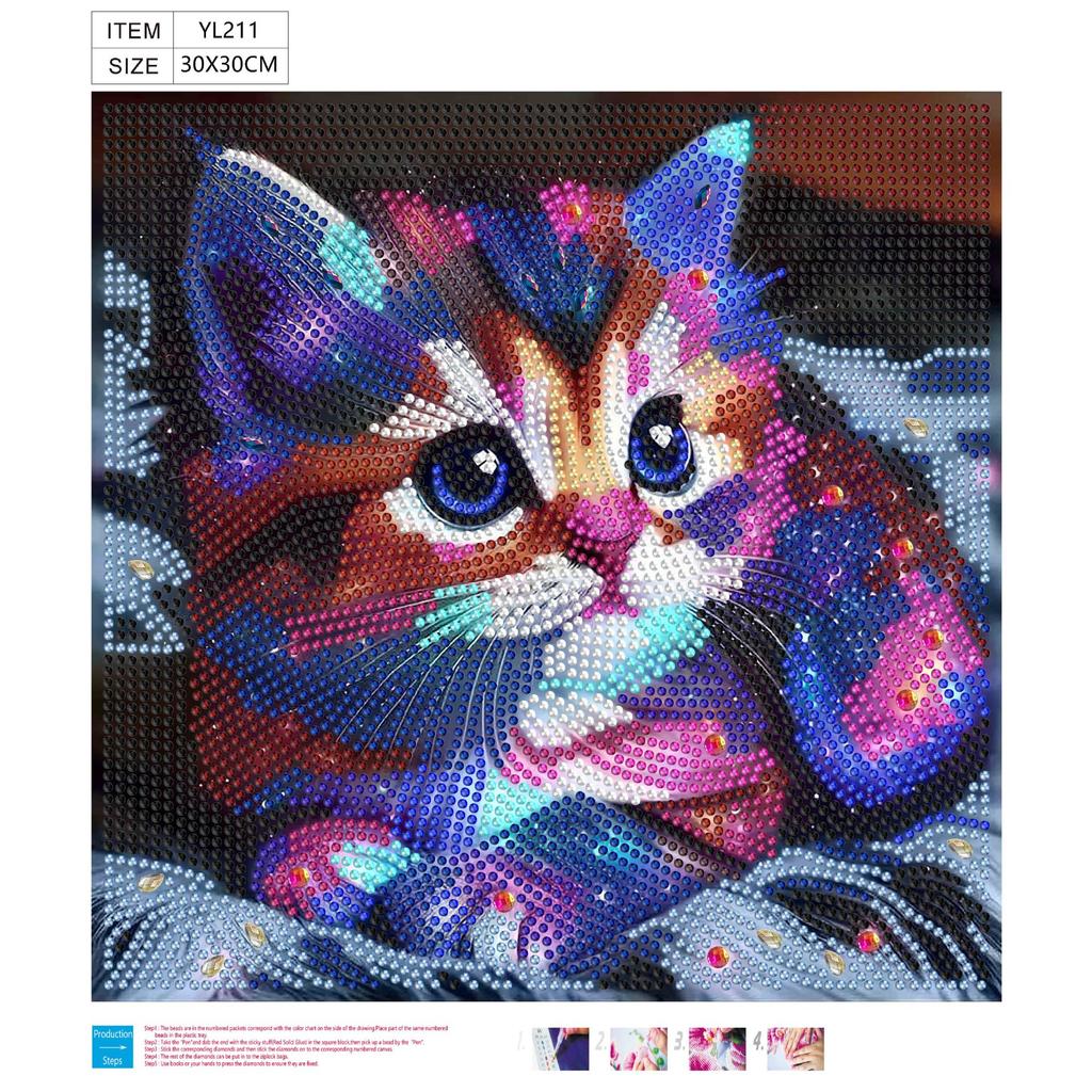 5D Special-Shaped Bright Diamond Painting Decorative Sticker, Handmade Diy Cat Children'S Painting Kit Cross-Border