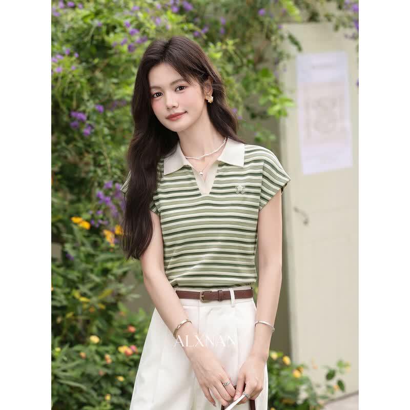 Women s Slim Fit Striped Polo Tee S