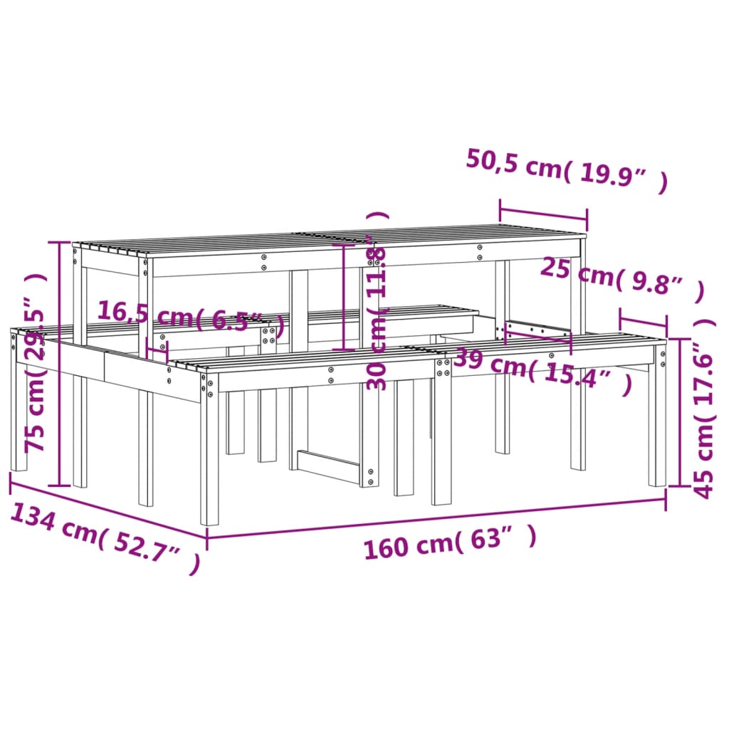 Picnic Table 160 x 134 x 75 cm Solid Pine Wood