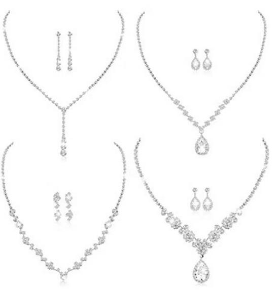 Elegant Rhinestone Set: Necklace, Earrings & Bracelet with Claw Chain Design - Multiple Styles