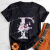 Womens Clothing AZ 26 Alphabet Flower Vintage Design Tshirts Retro Birthday Gift for Women Floral Letters A B C D Classic Top