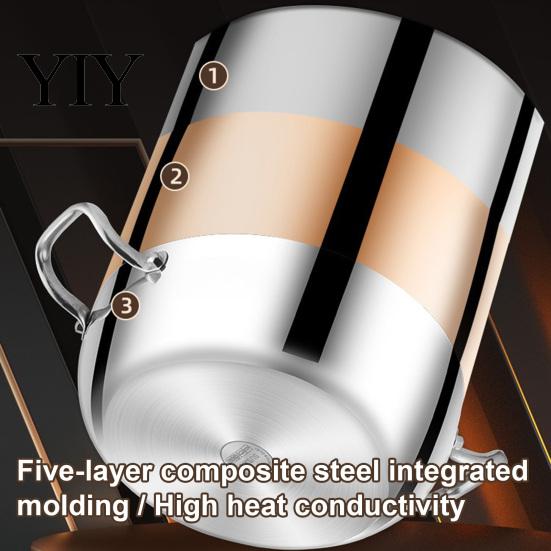 Durable Thickened Metal Soup Pot Stainless Steel with Transparent Glass Lid, Heat-Insulated Family Size Large Capacity Double Handles Stewing