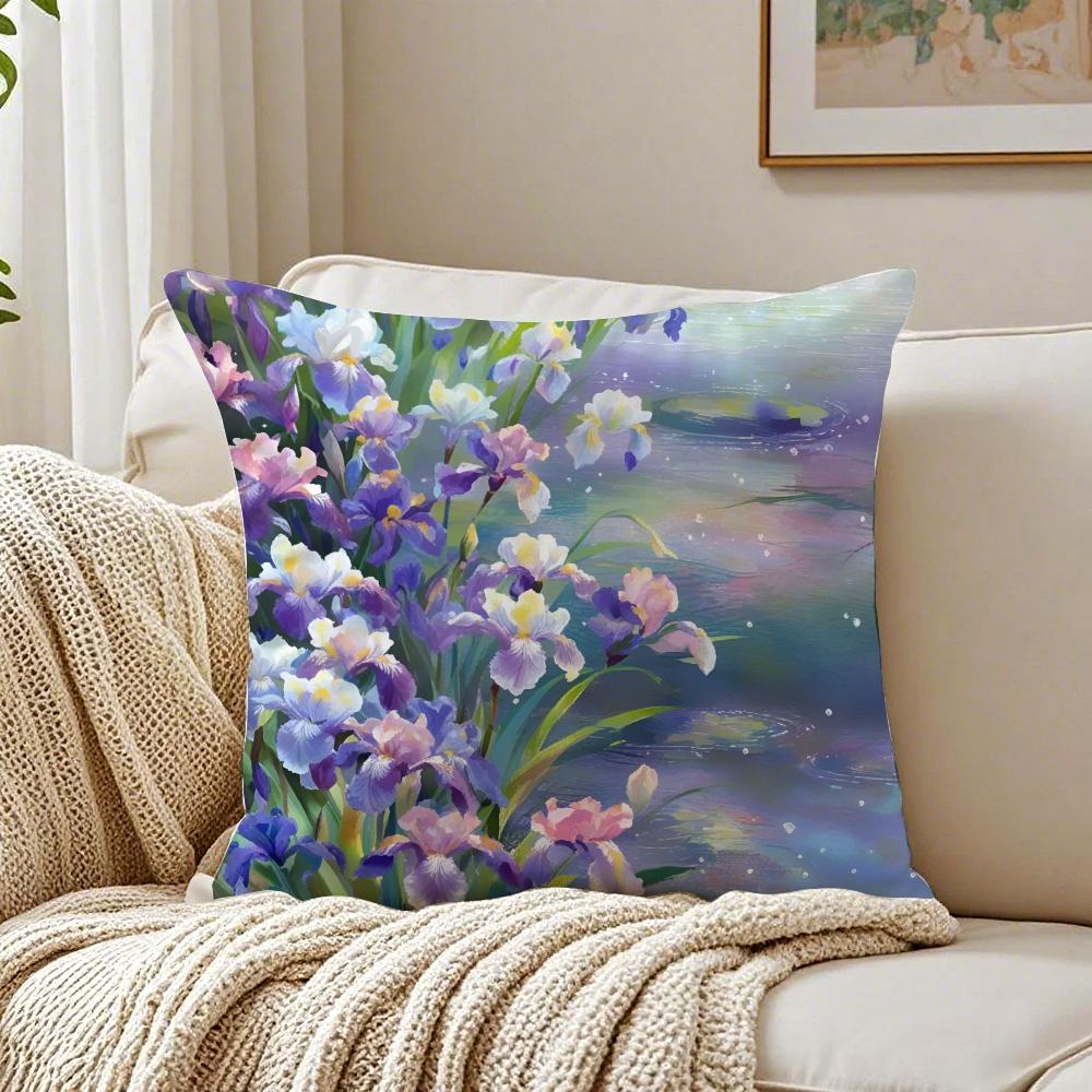 

Natural Beautiful Flowers Iris Cushion Cover Pillowcase Antidustmite living Room Sofa Decor Cushion Room 30X30cm