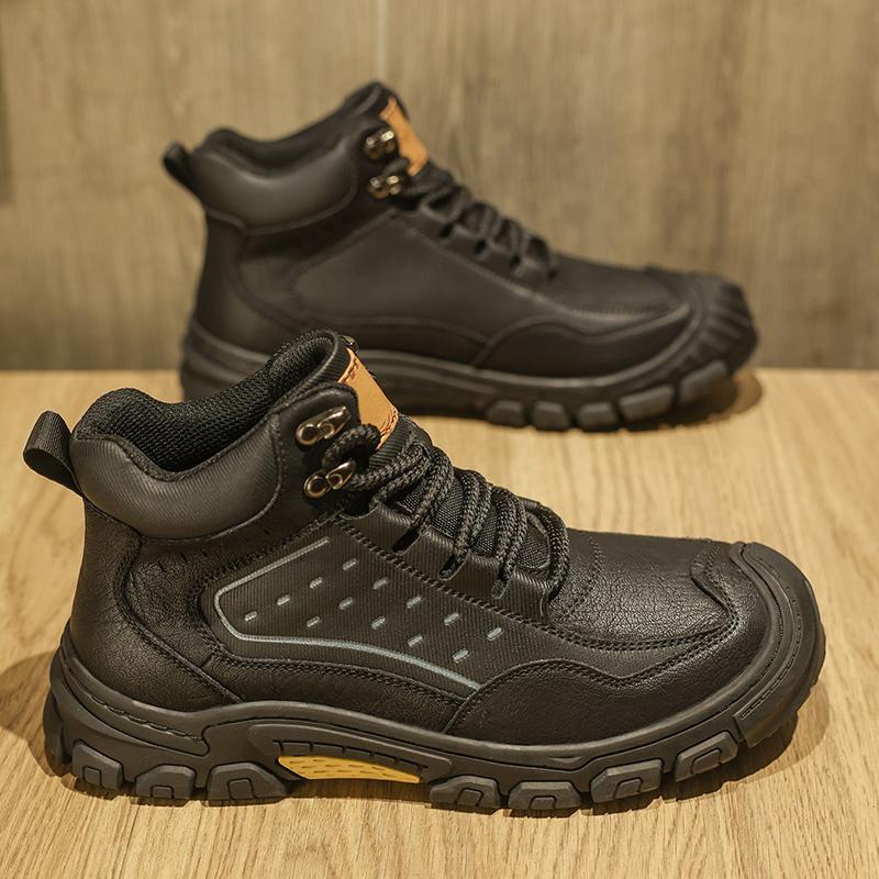 Fashion Non-Slip Men's Lace-Up High Top Shoes New Leather Casual Shoes for Man Retro Motorcycle Boots Fashion Hiking Ankle Boots Botas