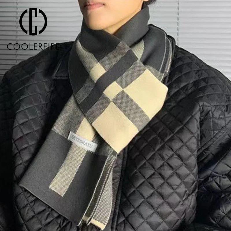 Checkered Scarf Winter Men Keep Warm Scarf Casual Fashion Brand Designers Knit Neckerchief Patchwork Wool Cashmere Scarf Shawl