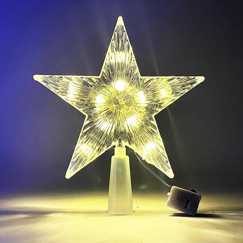 LED Star Christmas Tree Topper with String Lights - Battery Operated Copper Wire Decoration for a Warm, Festive Atmosphere