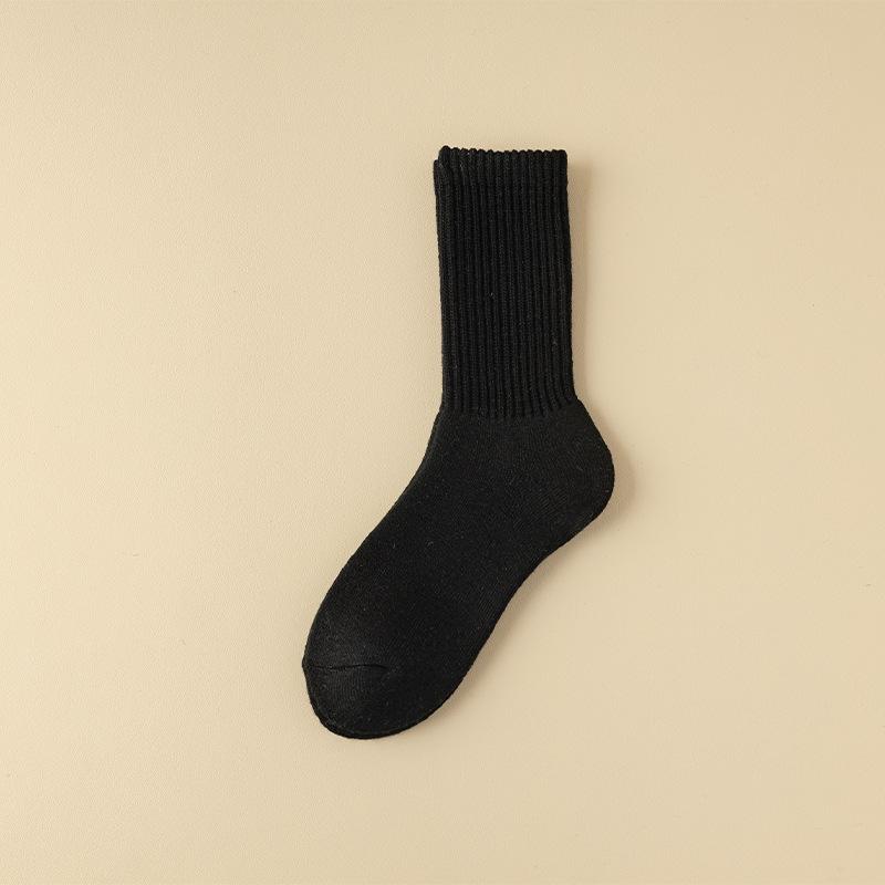 Female Autumn and Winter Solid Color Towel Bottom Thick and Velvet Warm Wool Tube Socks