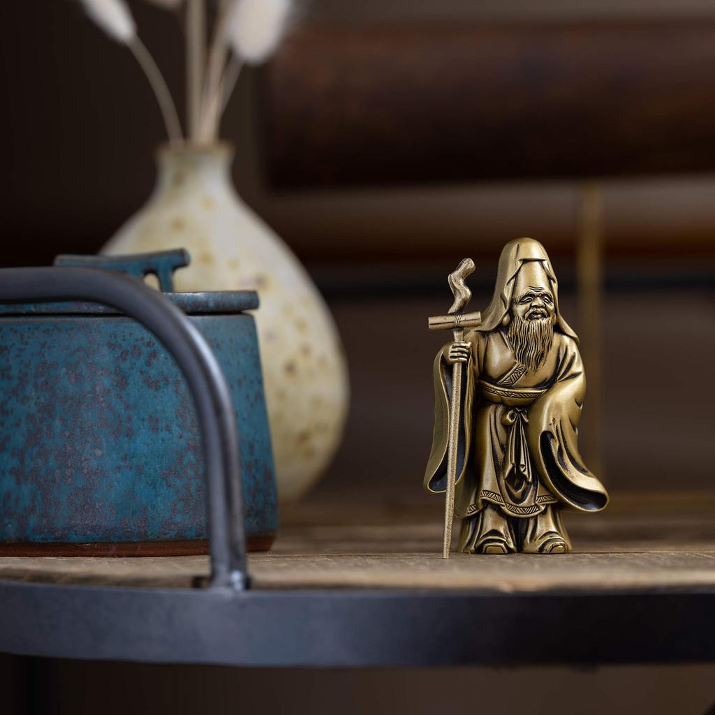 Seven Lucky Gods of Good Fortune: Fukurokuju (Fukurokuju) - Silky Gold - Sculptor: Makita Shuuun - Original: Antique Gold - Buddhist Statue - Ornament