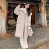 Winter Women Coat Long Length College Style Over Knee Big Collar Warm Lamb Wool Blend Jacket Trendy