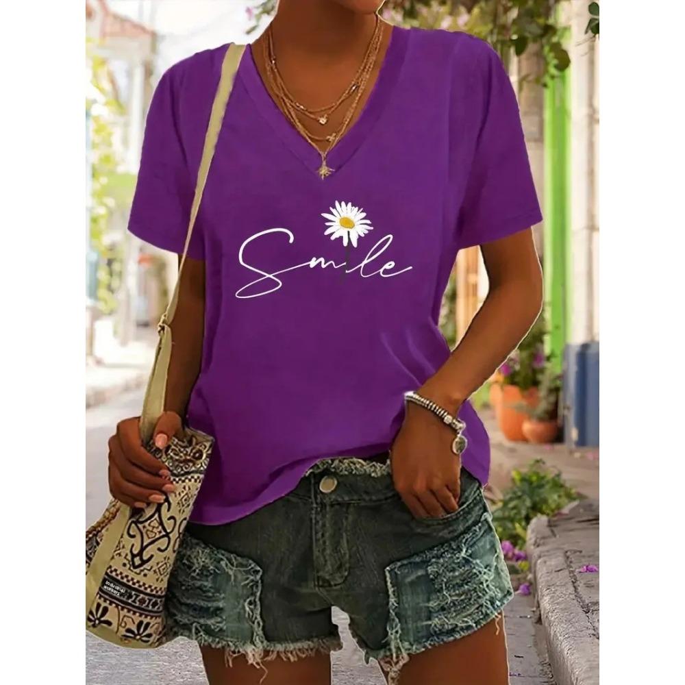 Summer Women's T-shirt Cat Pattern Printing V-neck Short-sleeved Loose Oversized Clothes
