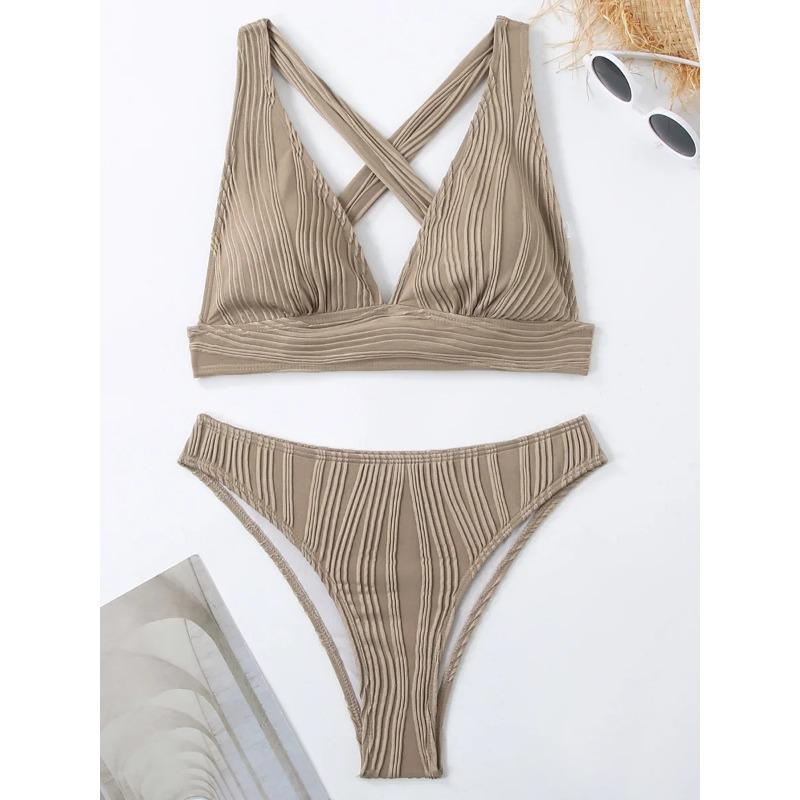 Bikini 2025 Șifonat Strivit Costume de Baie Femei Costum de Baie Feminin Set Bikini Două Piese Costum de Baie Decupat Înalt Îmbrăcăminte de Plajă Doamnă