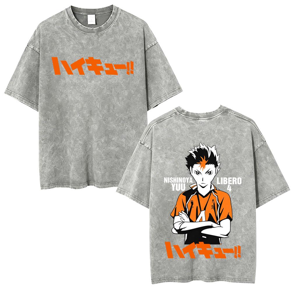 Washed Vintage Anime Haikyuu Kotaro Bokuto T-shirt Retro Manga Oversized T Shirts High Quality Cotton T-shirts Unisex
