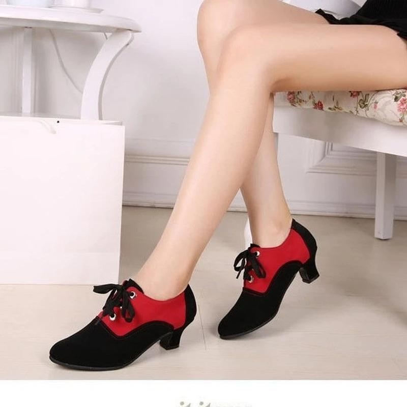  Woman Ballroom Velvet Dance Shoes for Women Performance Dancing Shoe Lace Up Tango Ballet Shoes Practice Latin Shoes