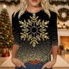 Women's Casual Christmas Print Three-Quarter Sleeve Neck Blouse