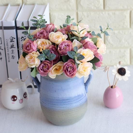 1 Blumenstrauß mit 10 Köpfen, hübsche künstliche Blumenblätter, Hochzeitskunst, Heimdekoration