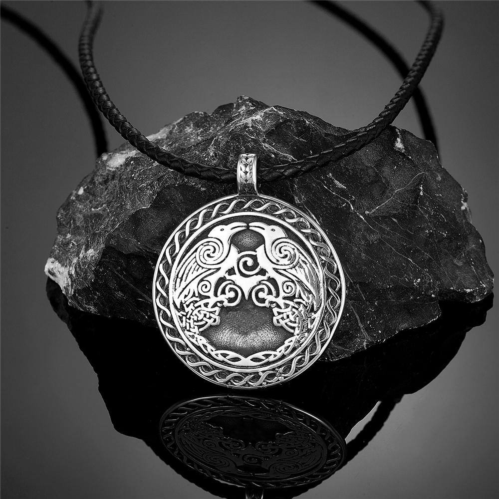 Vintage Norse Viking Odin's Crow Necklace Men Stainless Steel Nordic Mythology Raven Runes Talisman Pendant Scandinavian Jewelry