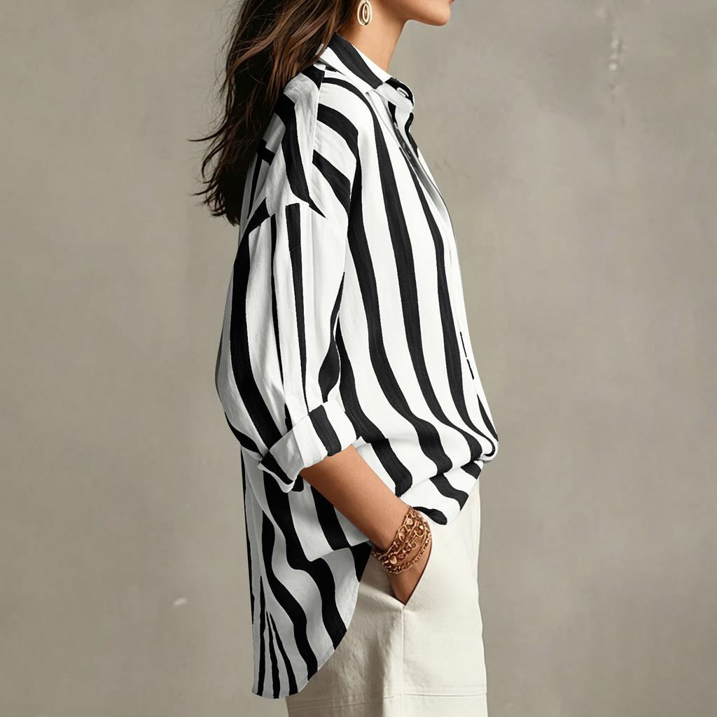 Women's Striped Long Sleeve Button Down Shirt for Casual Daily Wear