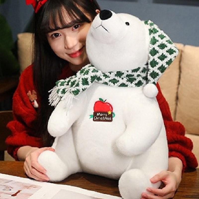 Adorable White Plush Polar Bear Toy With Cute Scarf Perfect For Kids Birthday Gifts And Decorations