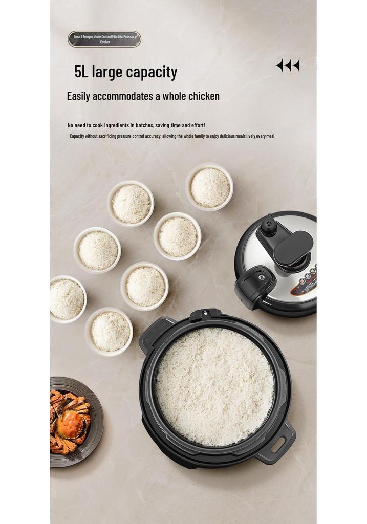 Zhigao 5L Multi-Functional Electric Pressure Cooker - Non-Stick, Rice Cooker, Soup Maker, Smart Pressure Technology