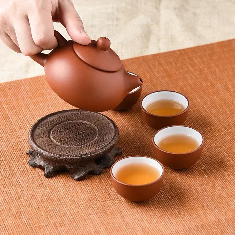 Purple Sand Kung Fu Tea Set, a Full Set of Four Cups of Thickened Ceramic Teapot, Flower Teapot