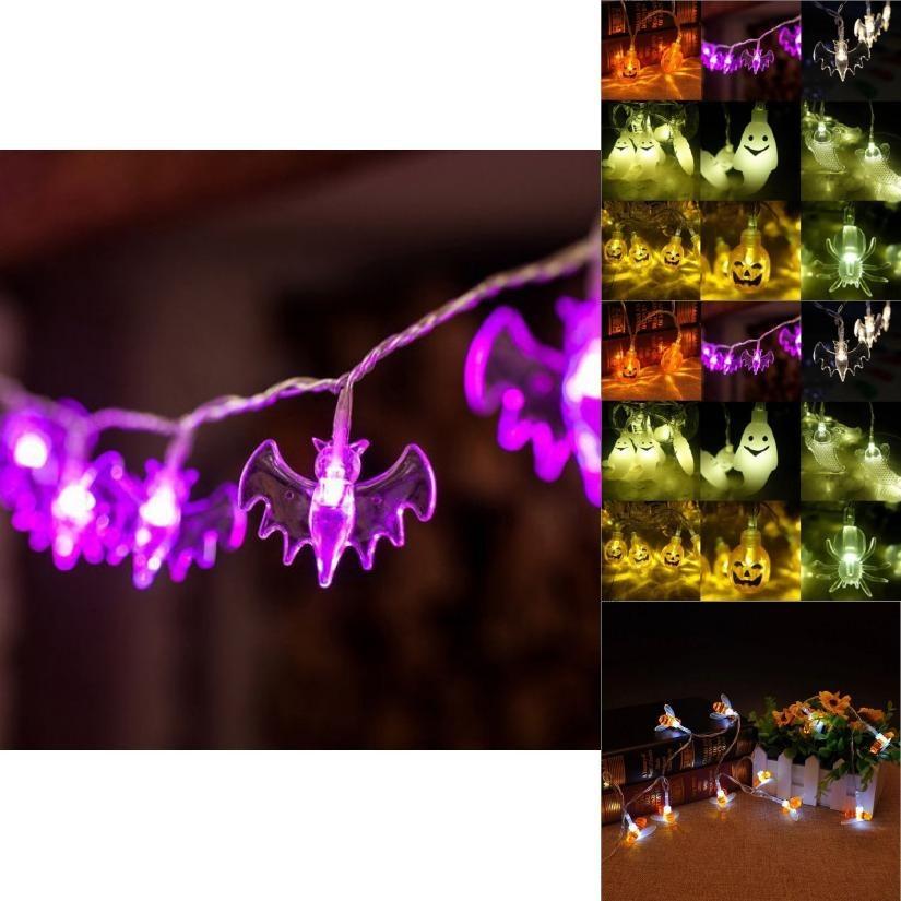 Captivating Halloween Led String Lights Displaying Delightful Pumpkins Spiders Skeletons Perfect For Spooky Ambiance