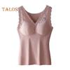 Winter Women Thermal Vest with Chest Pads Seamless Lace Fast Temperature Lock V Neck Slim Fit Elastic Sleeveless Inner Wear Bottoming Tank Top