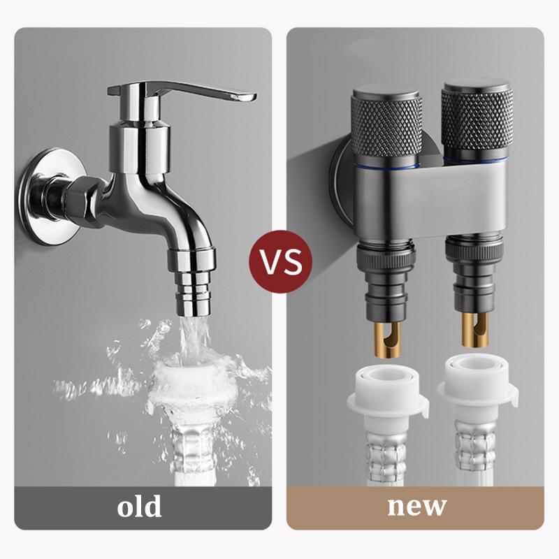 All-copper 1 In Two Out Washing Machine Faucet Double-open Automatic Water Stop Valve Snap-on Faucet Connector Universal