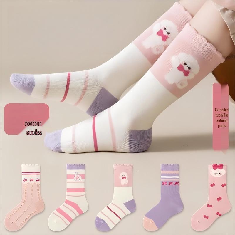 Girls' Mid-Calf Cotton Cartoon Socks - Spring to Winter