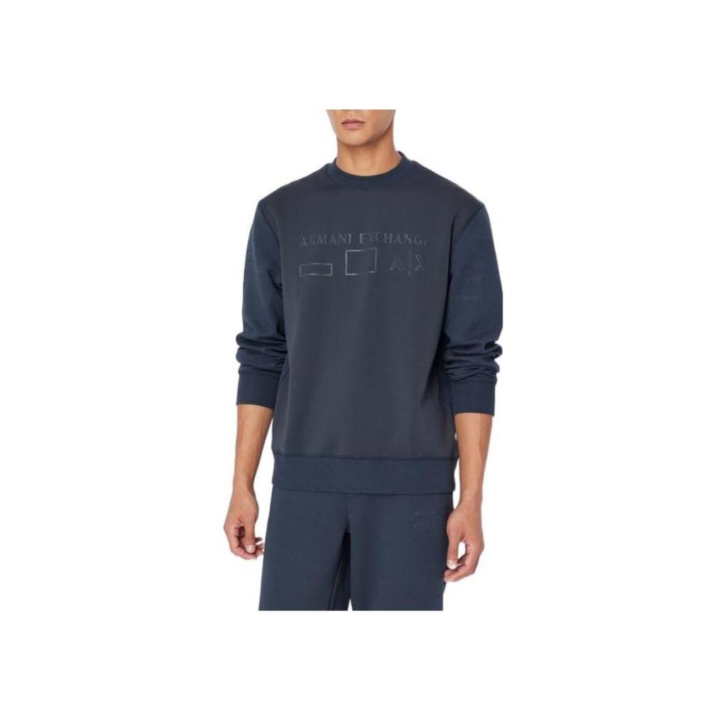 Armani Exchange Fw22 Solid Color Crew Neck Sports Sweatshirt Men sweatshirt Dark-Blue 6LZMAN-ZJCBZ-125CX