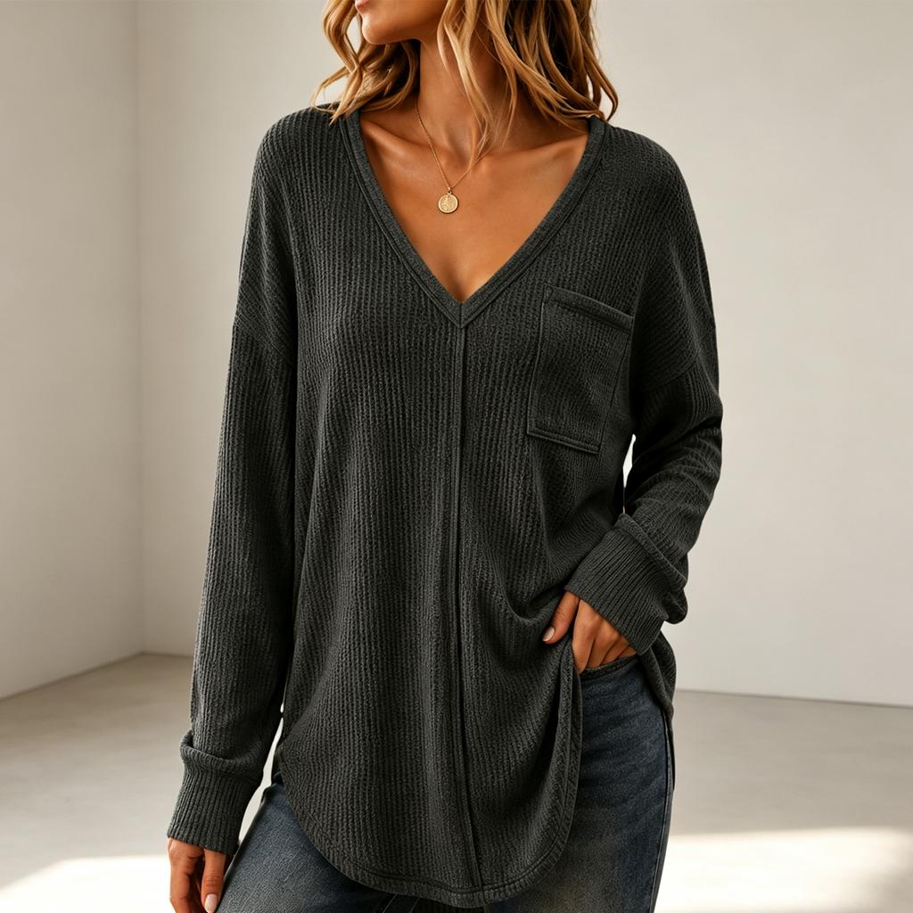 Women's Casual Long Sleeve V-Neck Pullover Top