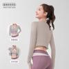 Womens High Neck Cropped Colorblock Yoga Jacket Slim Fit Quick Dry Workout Top Long Sleeve
