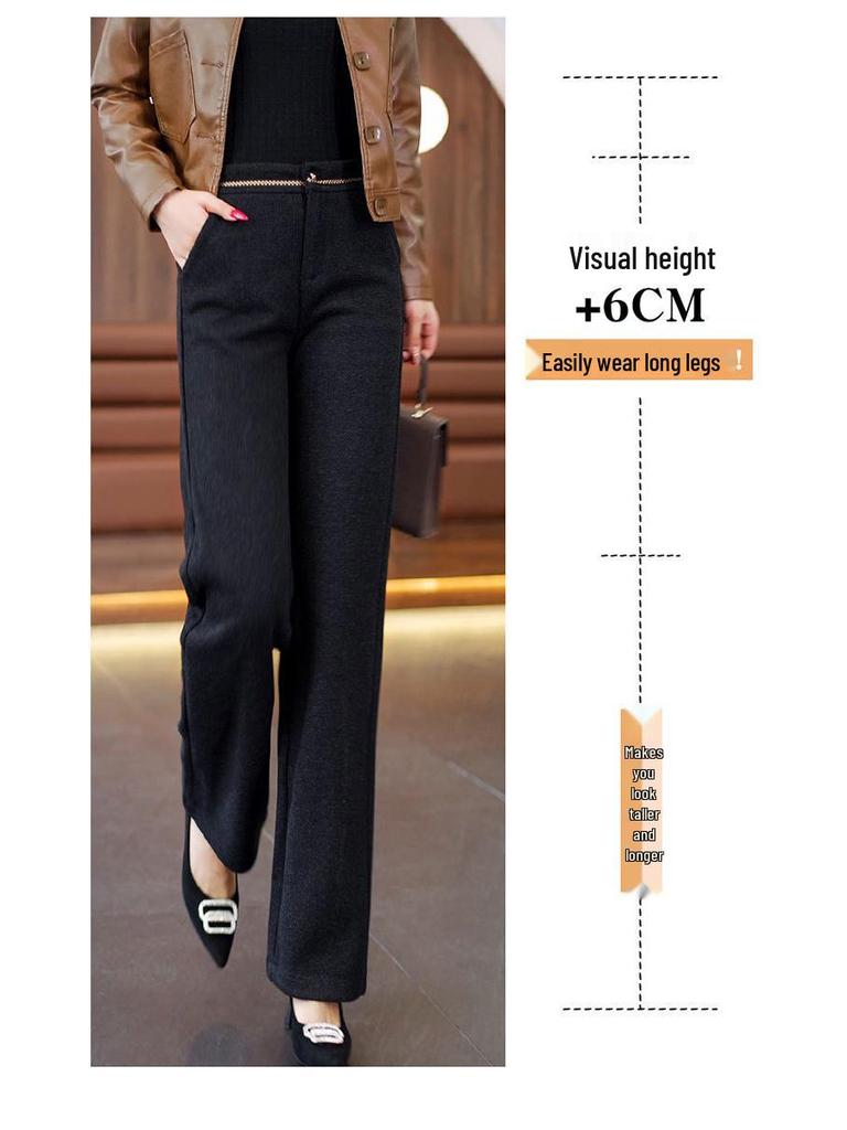 Pantalon Large Taille Haute en Laine Cachemire pour Femme - Automne/Hiver, Épais, Élégant, Polyvalent, Design Droit Décontracté.