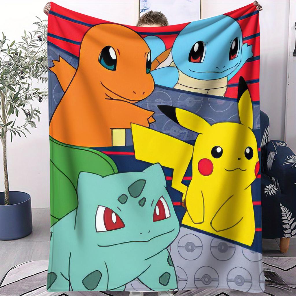 Klassische Pokemon-Entwicklungslinie Druck Fleece-Kuscheldecke für Fans Qualität Weich Warm Decke für Reise Picknick Zuhause für Mädchen Jungen